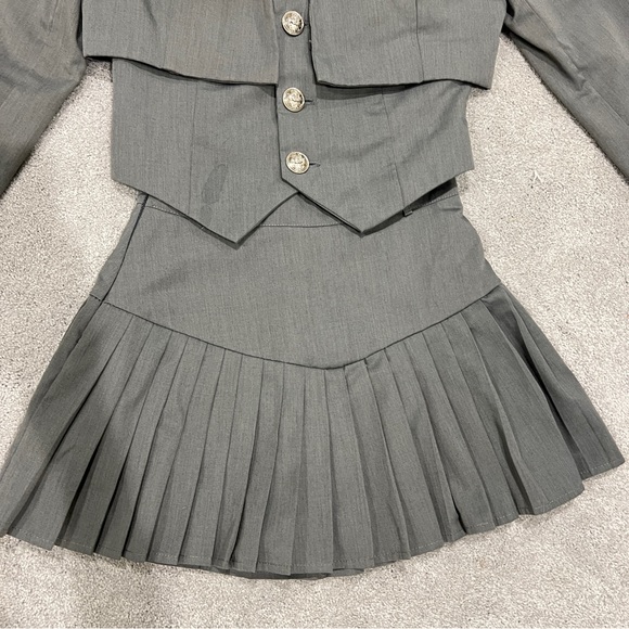 JK Uniform Suit: Lapel Collar Crop Blazer / Vest / High Rise Pleated Skirt - Picture 6 of 6